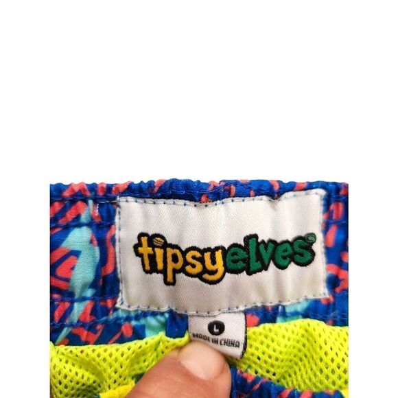 Tipsy Elves 90's print Size Large swim trunks Drawstring Stretch waist Pockets - Picture 2 of 10